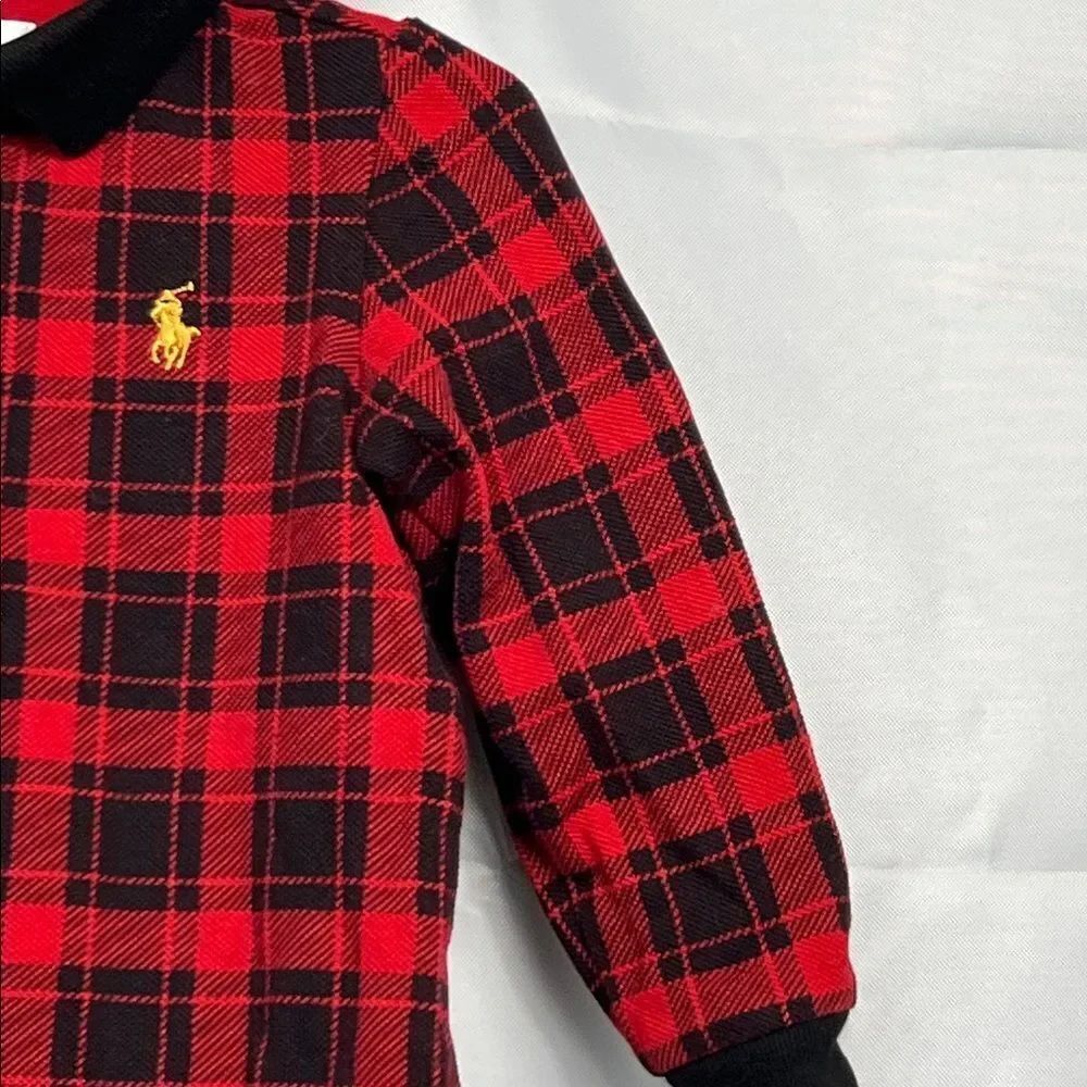 Ralph Lauren red and black plaid long sleeve knit jumpsuit size 12 months - Picture 6 of 11